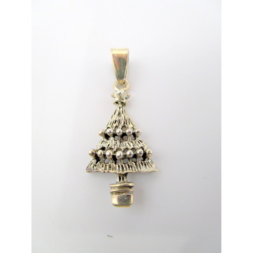Sterling Silver 925 Vintage Christmas Tree Star Necklace Pendant Mexico
